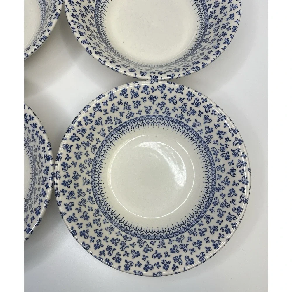 4x English Ironstone Provence Blue Coupe‎ Cereal Bowl Floral Chintz Cottagecore